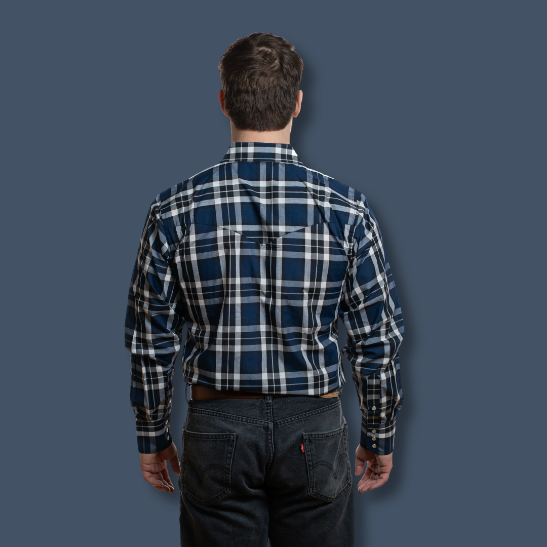 Men's Snap Plaid Shirt (Navy/Navy) - I30D02-77