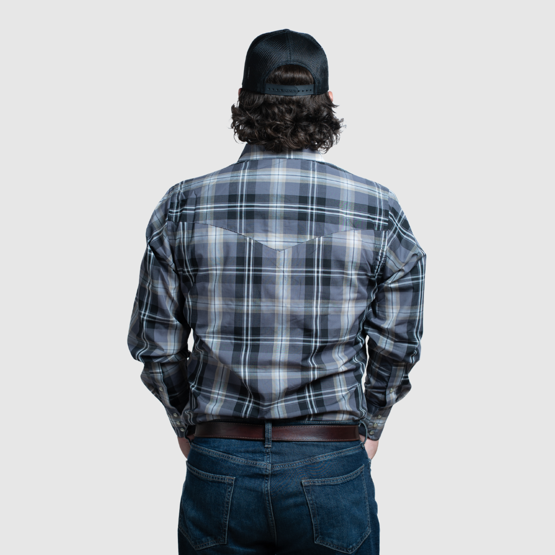 Men's Snap Plaid Shirt (Sport Grey) - I30D02-85
