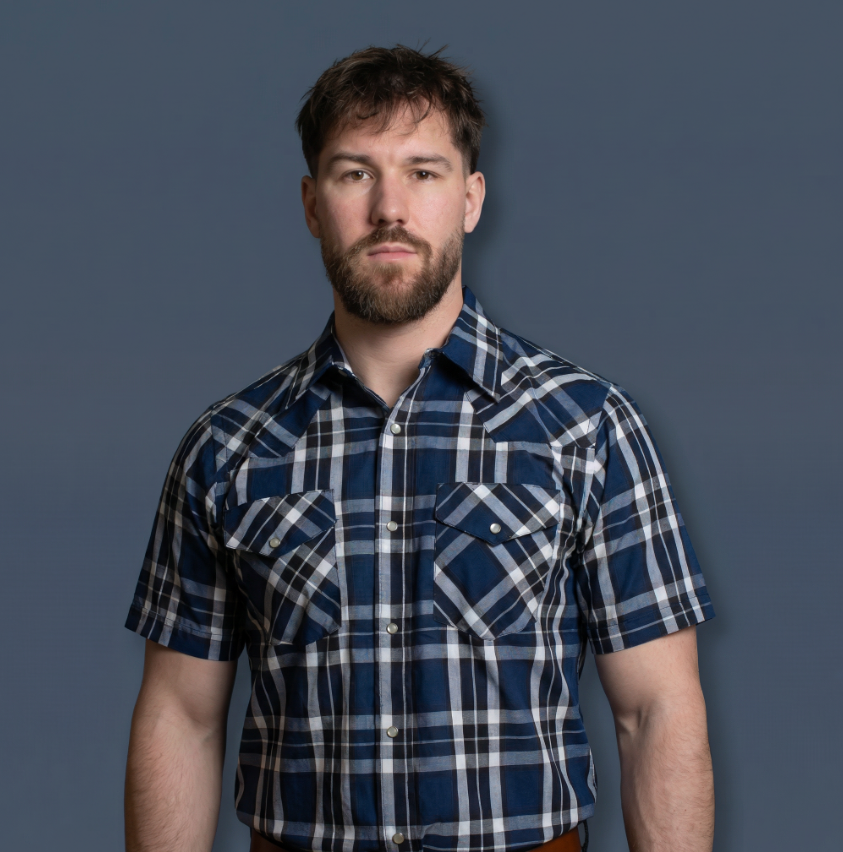 Men's Short-Sleeve Snap Plaid Shirt (Navy/Navy) - I30E00-77