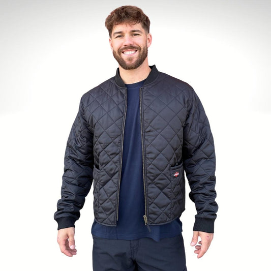 MWG Ripstop Black Freezer Jacket. Freezer Jacket has a brass zipper, two front pockets and ribbed cuffs & collar.