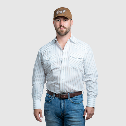 Men's Western Stripe Shirt (White) - I30D01-02