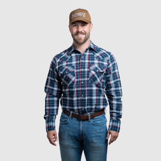 Men's Flannel Snap Shirt - I36V00-41 (Blue)