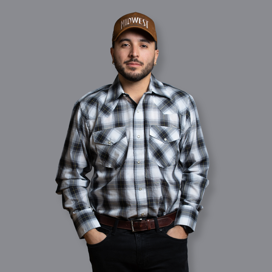 Men's Snap Plaid Shirt (Black/Grey) - I30D02-62