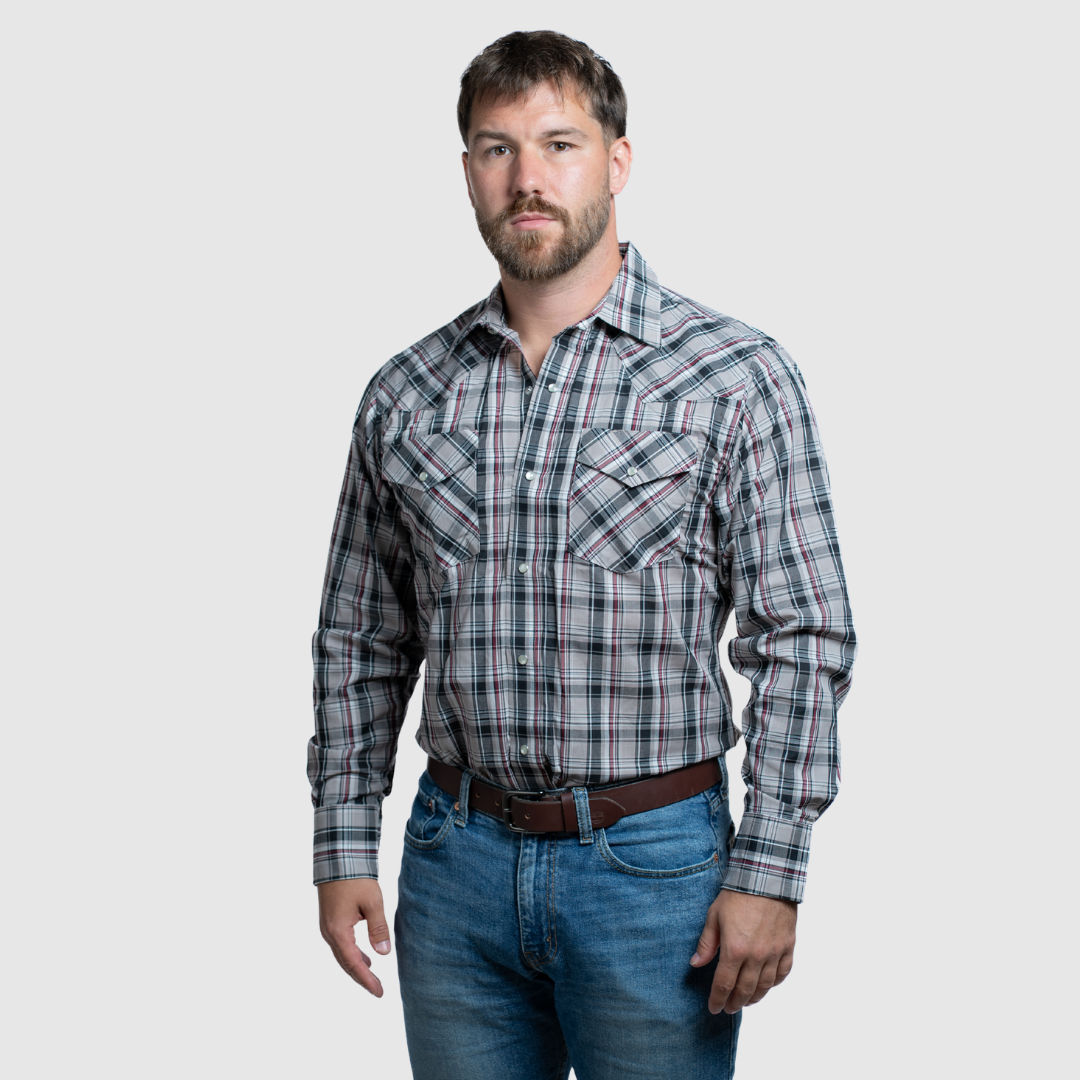 Men's Snap Plaid Shirt (Khaki) - I30D02-25