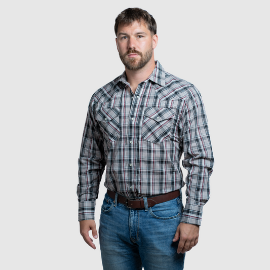 Men's Snap Plaid Shirt (Khaki) - I30D02-25