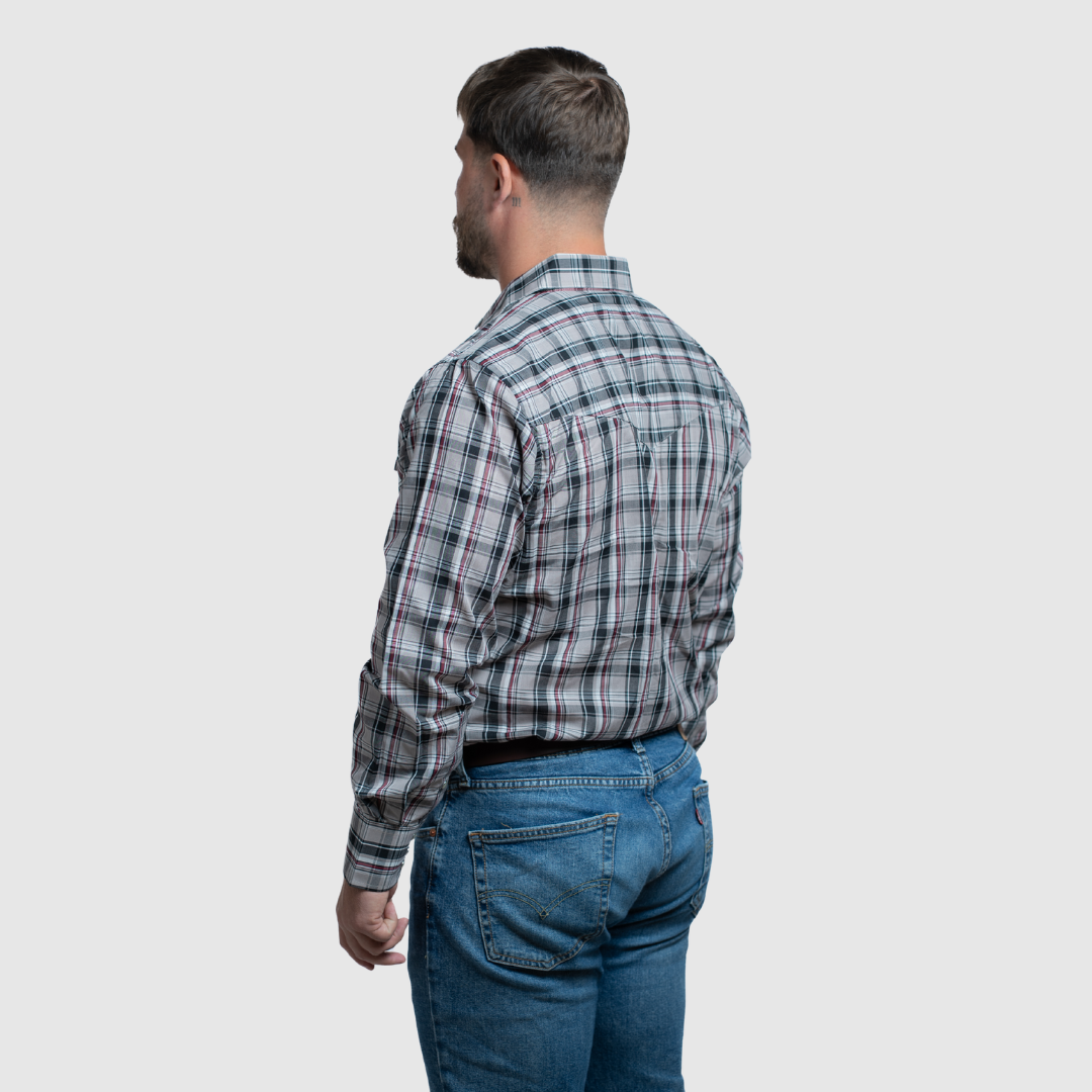 Men's Snap Plaid Shirt (Khaki) - I30D02-25