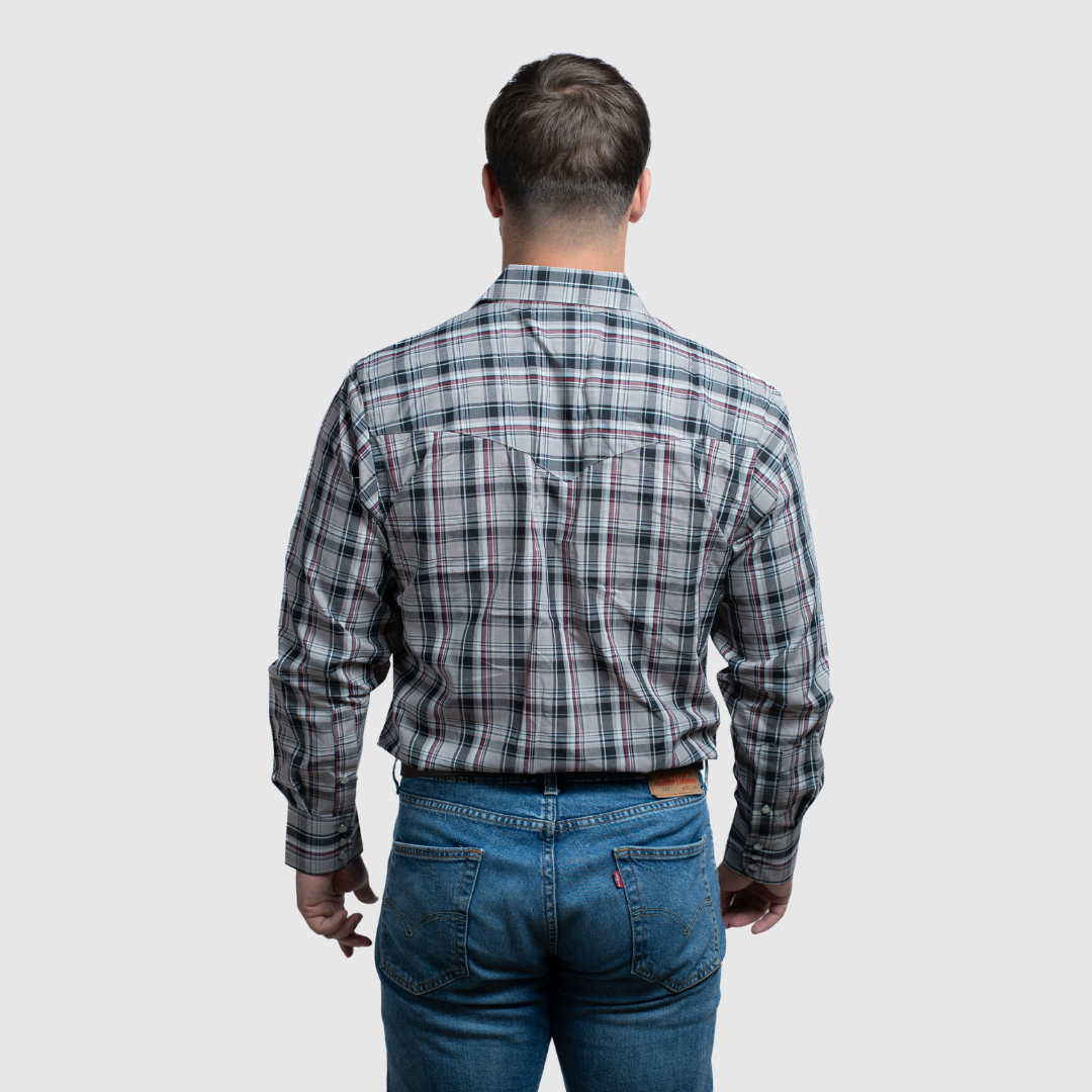 Men's Snap Plaid Shirt (Khaki) - I30D02-25