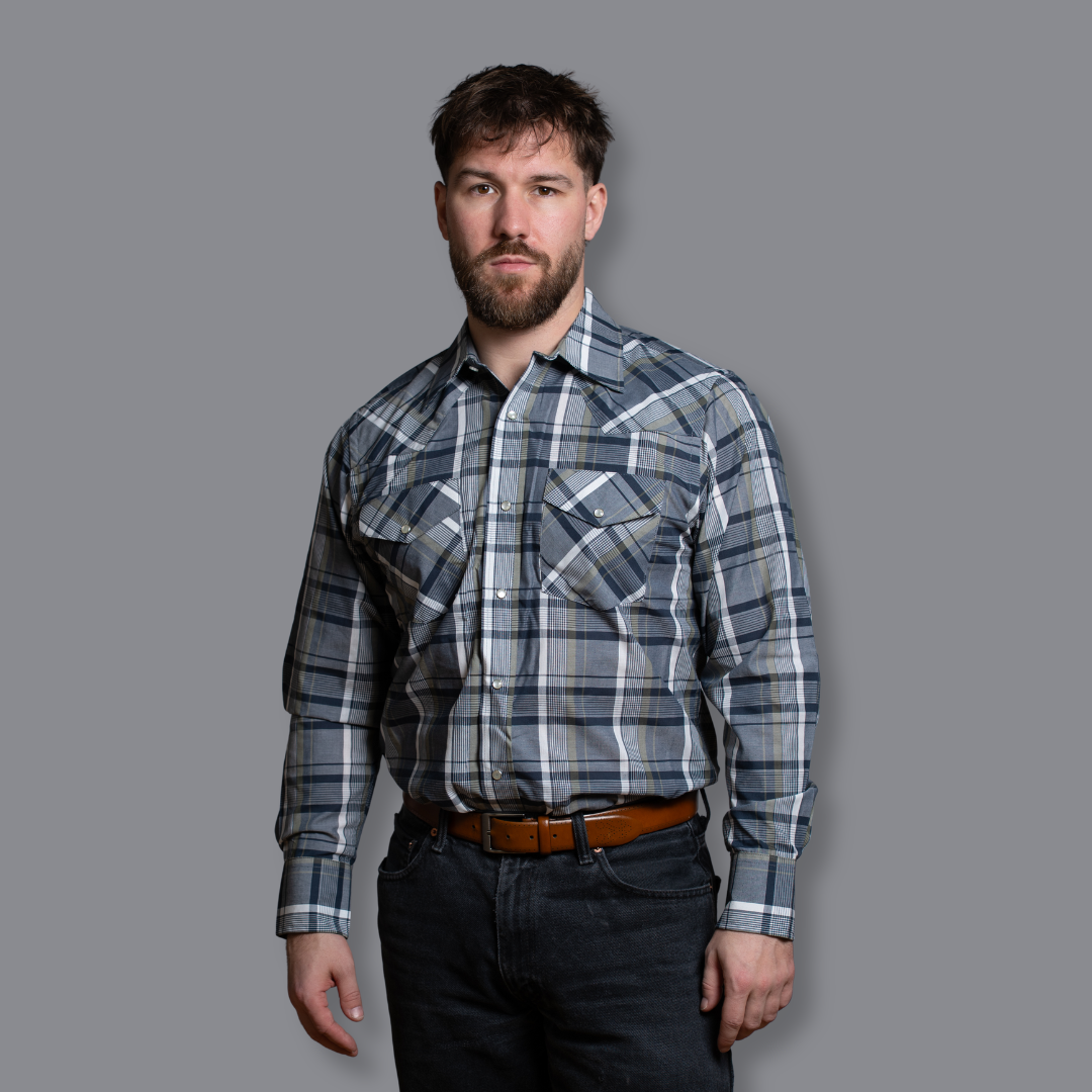 Men's Snap Plaid Shirt (Sage) - I30D02-56