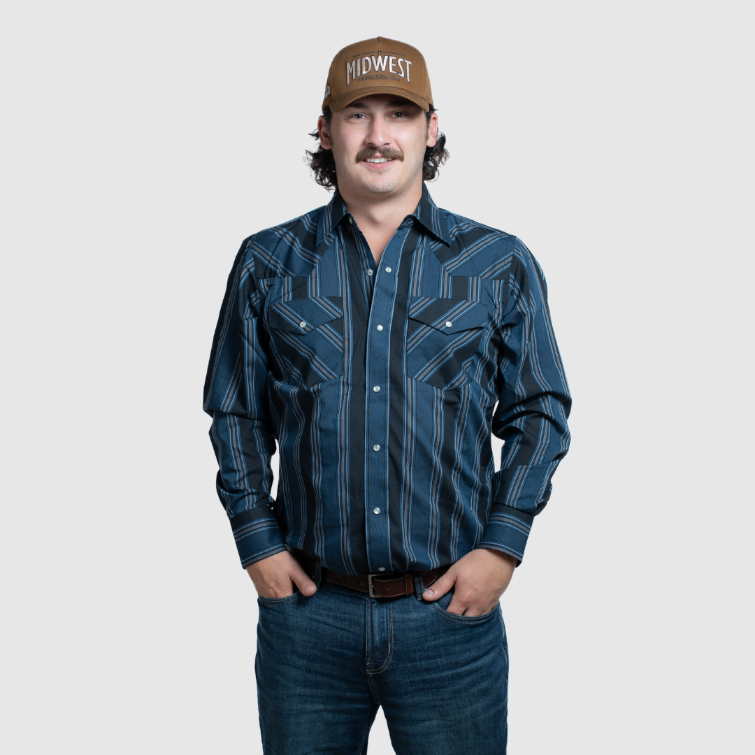 Men's Western Stripe Shirt (Teal) - I30D01-39