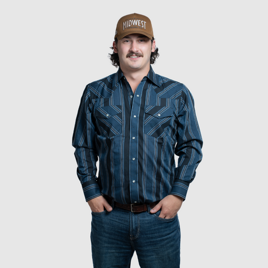 Men's Western Stripe Shirt (Teal) - I30D01-39
