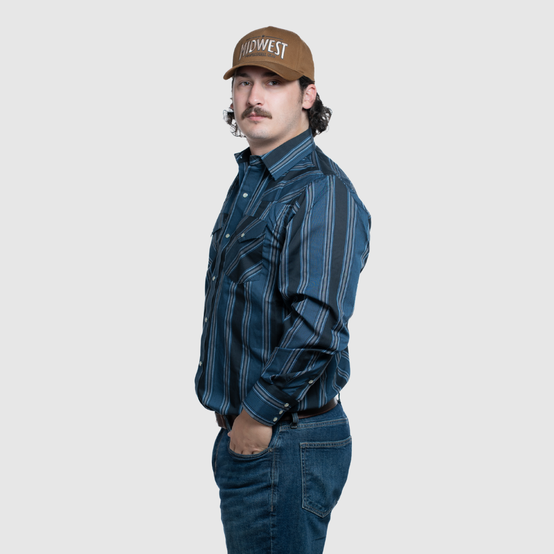 Men's Western Stripe Shirt (Teal) - I30D01-39