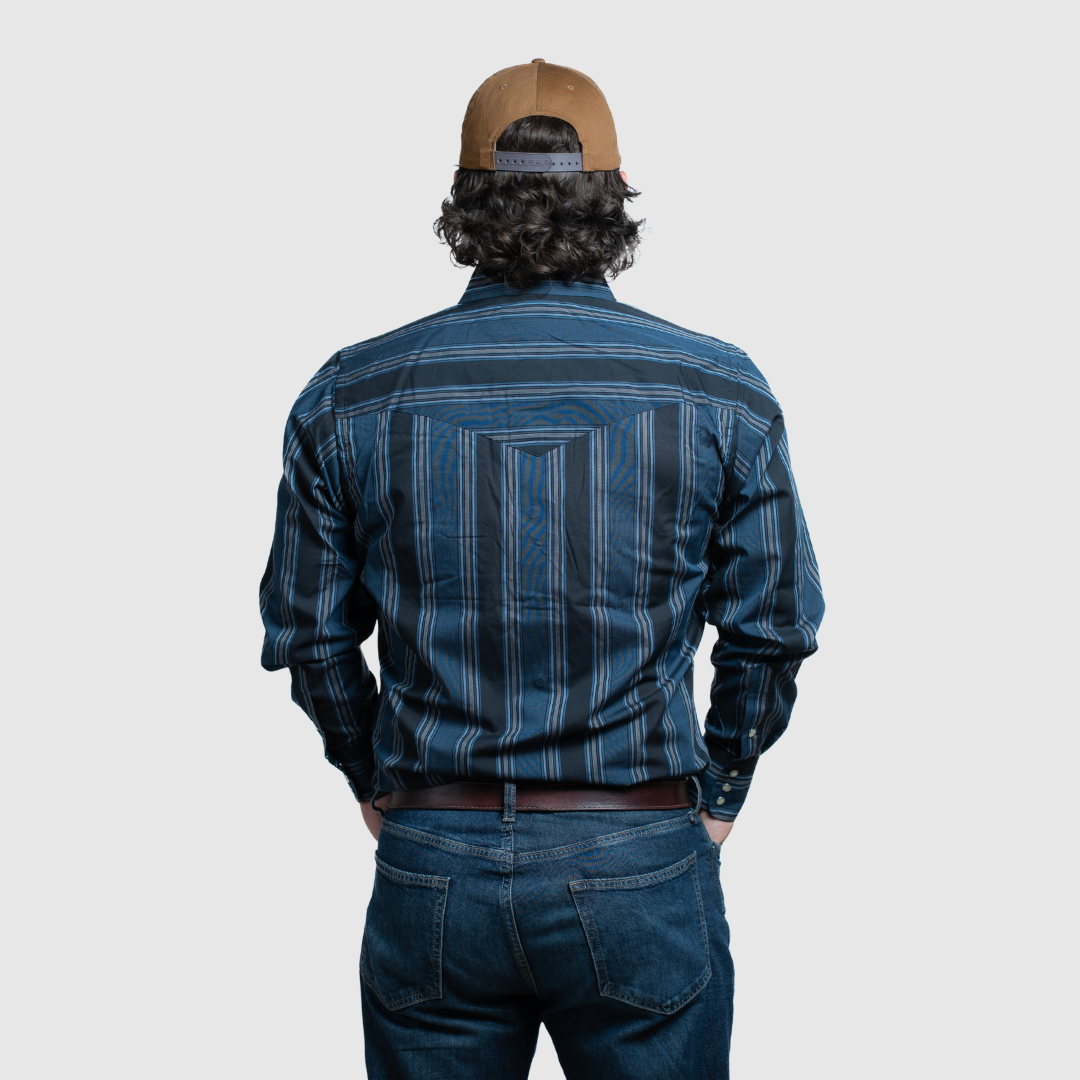 Men's Western Stripe Shirt (Teal) - I30D01-39