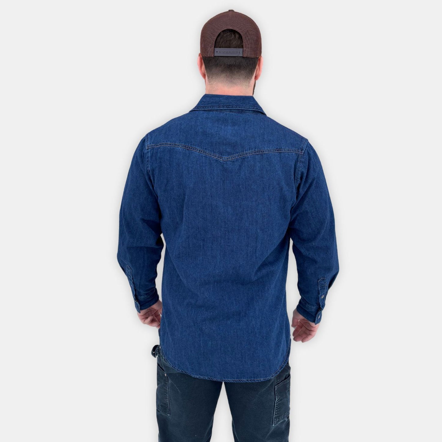 Men's Western Denim Shirt. Navy with gold stitching.