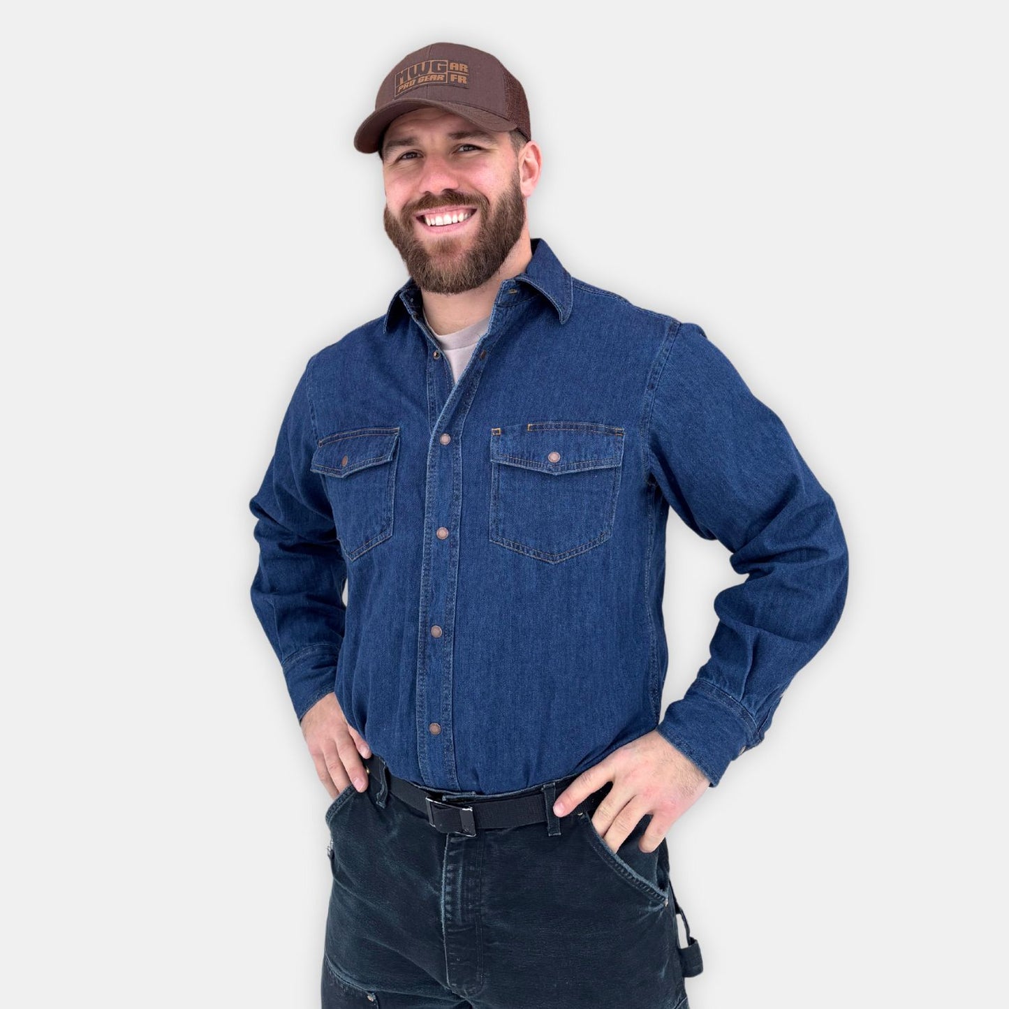 Men's Western Denim Shirt. Navy with gold stitching.