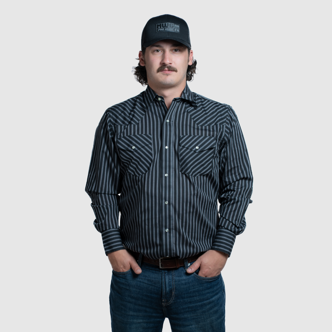 Men's Western Stripe Shirt (Charcoal) - I30D01-57