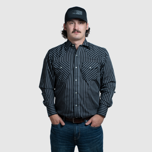 Men's Western Stripe Shirt (Charcoal) - I30D01-57