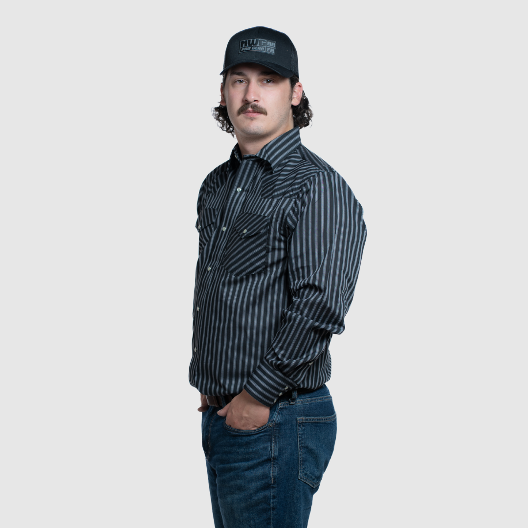 Men's Western Stripe Shirt (Charcoal) - I30D01-57