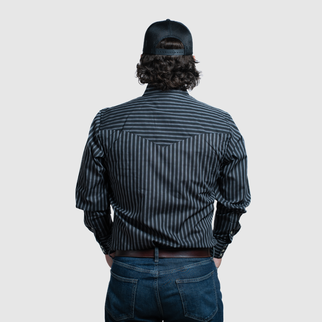 Men's Western Stripe Shirt (Charcoal) - I30D01-57