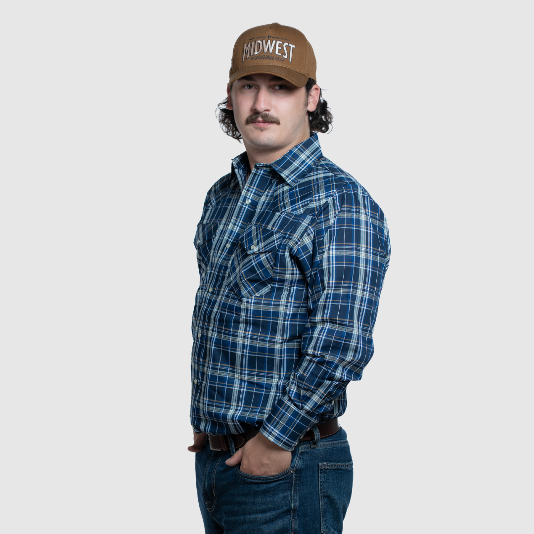 Men's Snap Plaid Shirt (Dark Royal) - I30D02-51