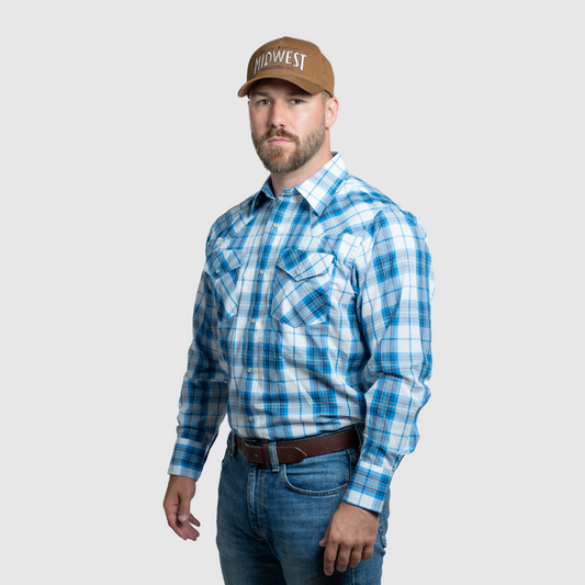 Men's Snap Plaid Shirt (Natural) - I30D02-09