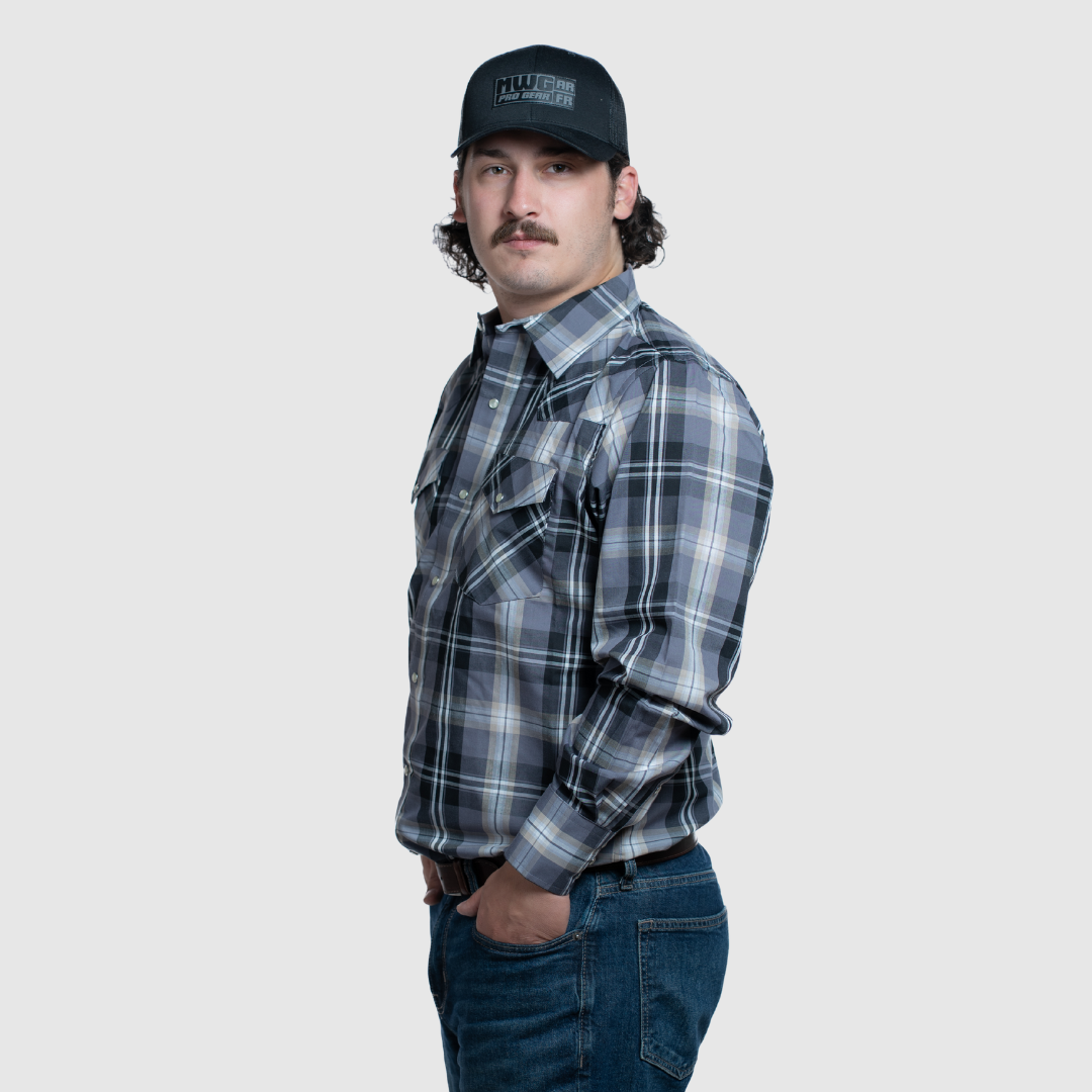 Men's Snap Plaid Shirt (Sport Grey) - I30D02-85