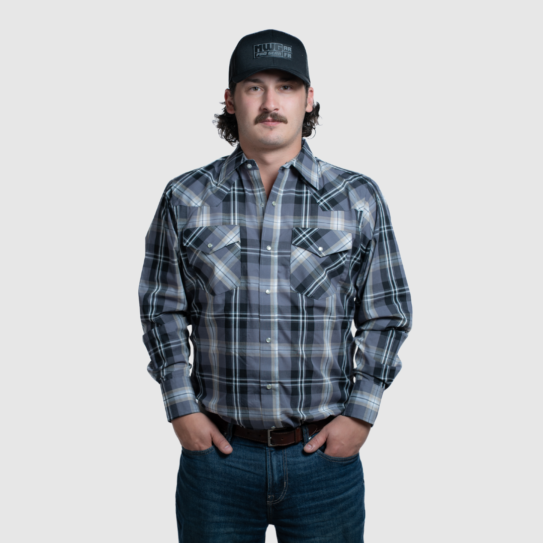 Men's Snap Plaid Shirt (Sport Grey) - I30D02-85