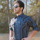 Men's Western Stripe Shirt (Teal) - I30D01-39