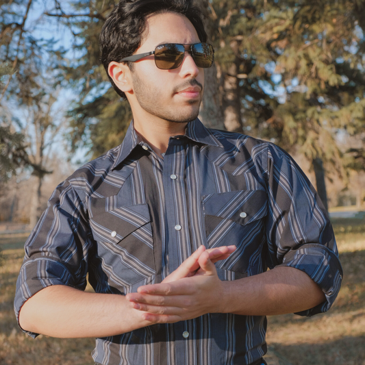 Men's Western Stripe Shirt (Teal) - I30D01-39