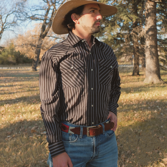 Men's Western Stripe Shirt (Charcoal) - I30D01-57