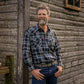 Men's long-sleeve western shirt. Plaid pattern. Pearl snaps.