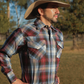 Men's Snap Plaid Shirt (Wine) - I30D02-06