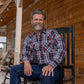 Men's long-sleeve western shirt. Plaid pattern. Pearl snaps.