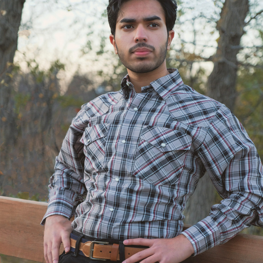 Men's Snap Plaid Shirt (Khaki) - I30D02-25