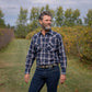 Men's long-sleeve western shirt. Plaid pattern. Pearl snaps.