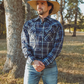 Men's Snap Plaid Shirt (Dark Royal) - I30D02-51