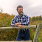 Men's long-sleeve western shirt. Plaid pattern. Pearl snaps.