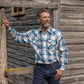 Men's long-sleeve western shirt. Plaid pattern. Pearl snaps.