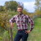 Men's long-sleeve western shirt. Plaid pattern. Pearl snaps.