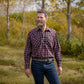 Men's long-sleeve western shirt. Plaid pattern. Pearl snaps.
