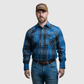 Men's Snap Plaid Shirt (Blue) - I30D02-41