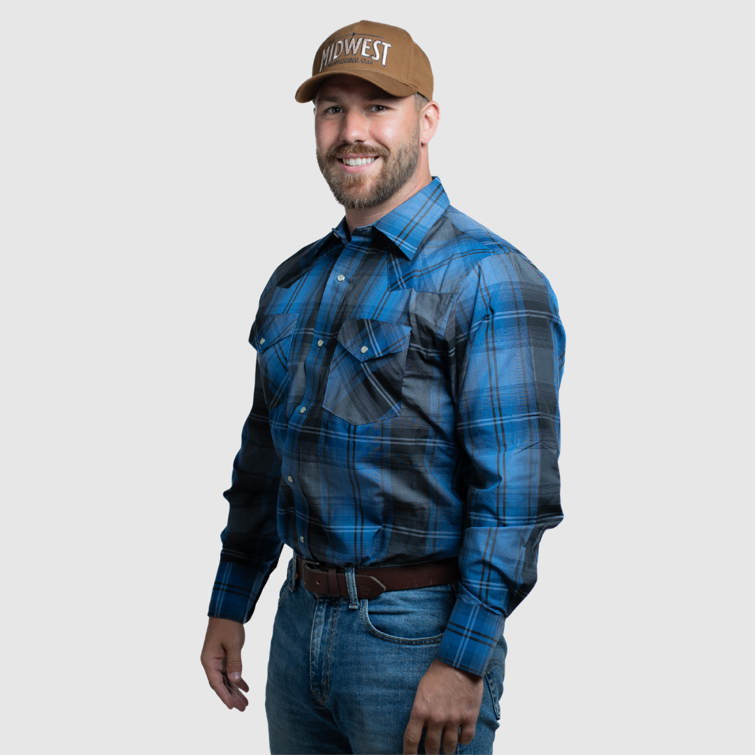 Men's Snap Plaid Shirt (Blue) - I30D02-41