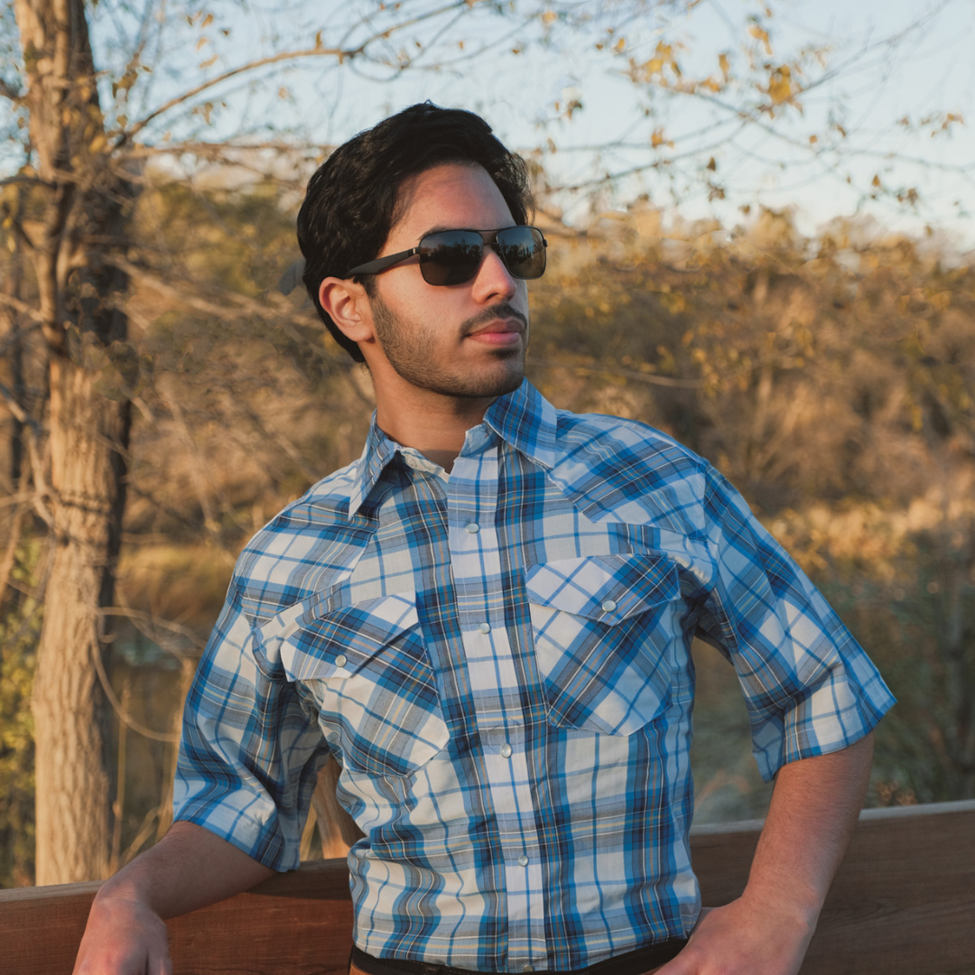 Men's Short-Sleeve Snap Plaid Shirt (Natural) - I30E00-09