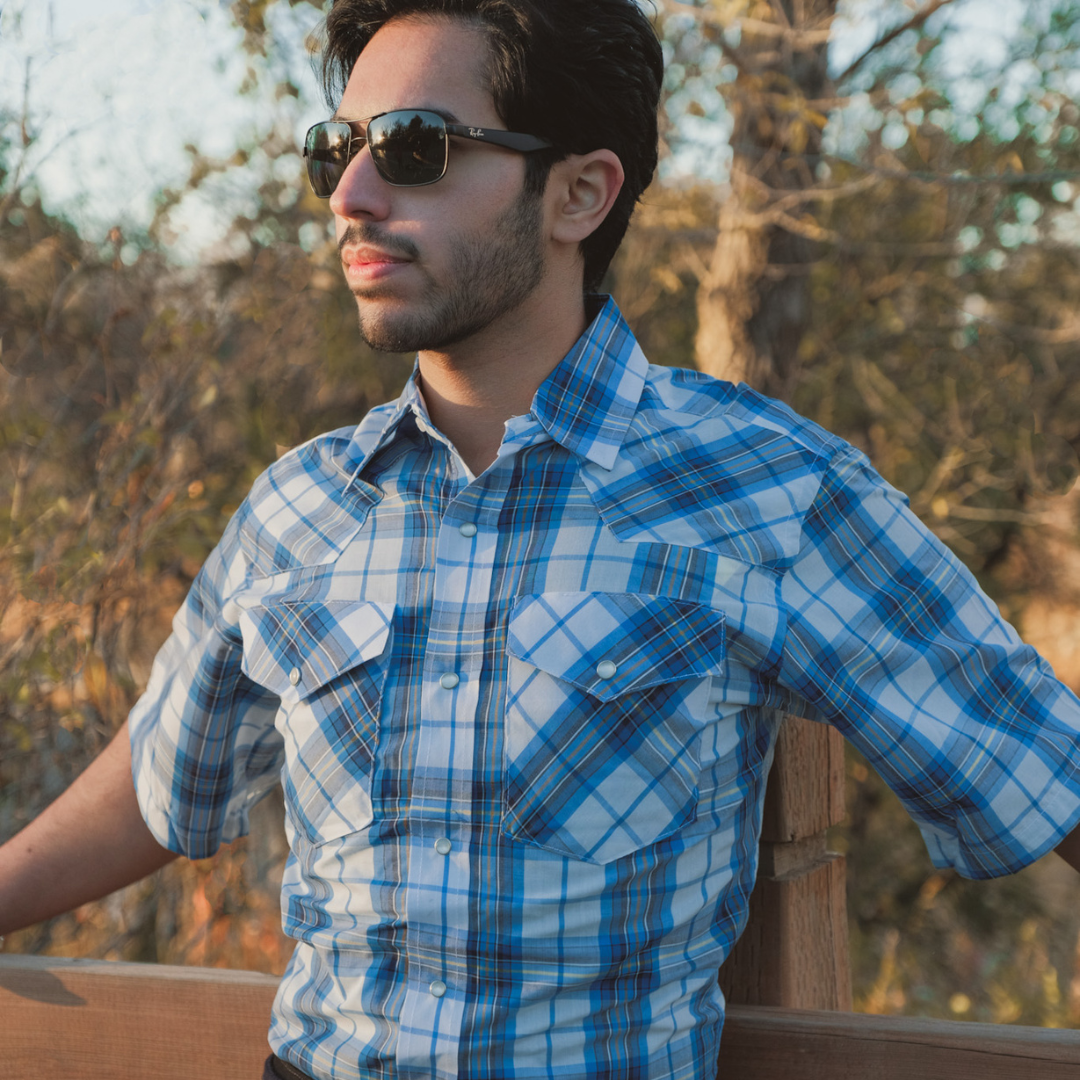 Men's Short-Sleeve Snap Plaid Shirt (Natural) - I30E00-09