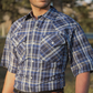 Men's Short-Sleeve Snap Plaid Shirt (Dark Royal) - I30E00-51