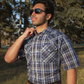 Men's Short-Sleeve Snap Plaid Shirt (Dark Royal) - I30E00-51