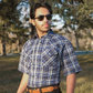 Men's Short-Sleeve Snap Plaid Shirt (Dark Royal) - I30E00-51