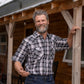 Men's short-sleeve western shirt. Plaid pattern. Pearl snaps.