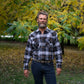 Men's long-sleeve western shirt. Plaid pattern. Pearl snaps.