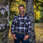Men's long-sleeve western shirt. Plaid pattern. Pearl snaps.