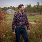 Men's short-sleeve western shirt. Plaid pattern. Pearl snaps.